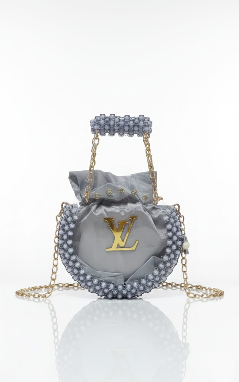 Chic Grey Beaded Crescent Bag (LV Style)