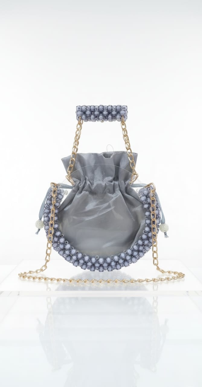 Chic Grey Beaded Crescent Bag (LV Style)