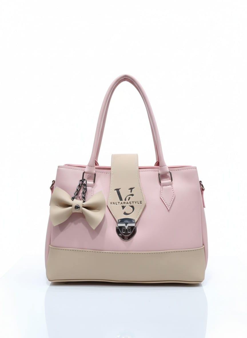 Chic Two-Tone Pink and Beige Tote Bag with Charm Accent
