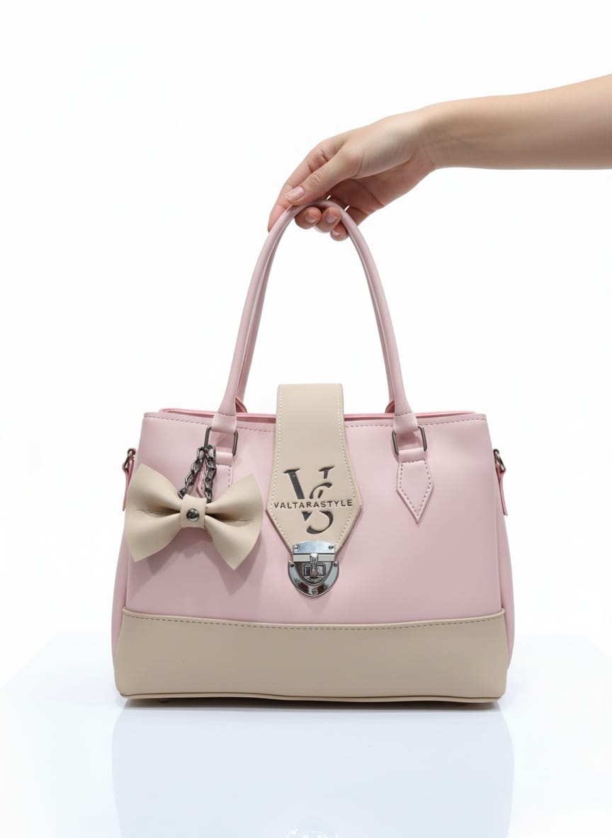 Chic Two-Tone Pink and Beige Tote Bag with Charm Accent