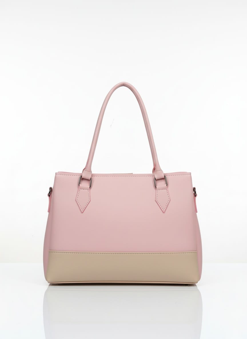 Chic Two-Tone Pink and Beige Tote Bag with Charm Accent